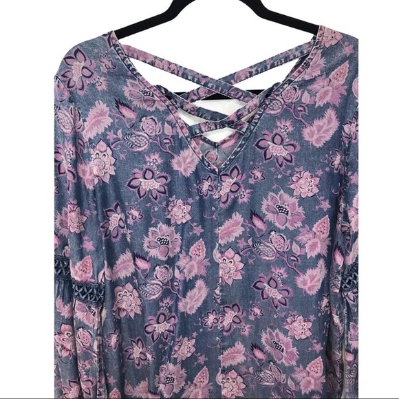 Standard Grace Floral Boho Blouse Chambray Lyocell oversized - Picture 5 of 8